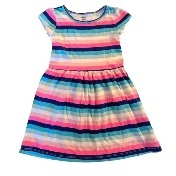 Carter's Set of 2 Girl Dresses Hearts Gray And  Colorful Stripe SZ 4T Cotton - Picture 4 of 9